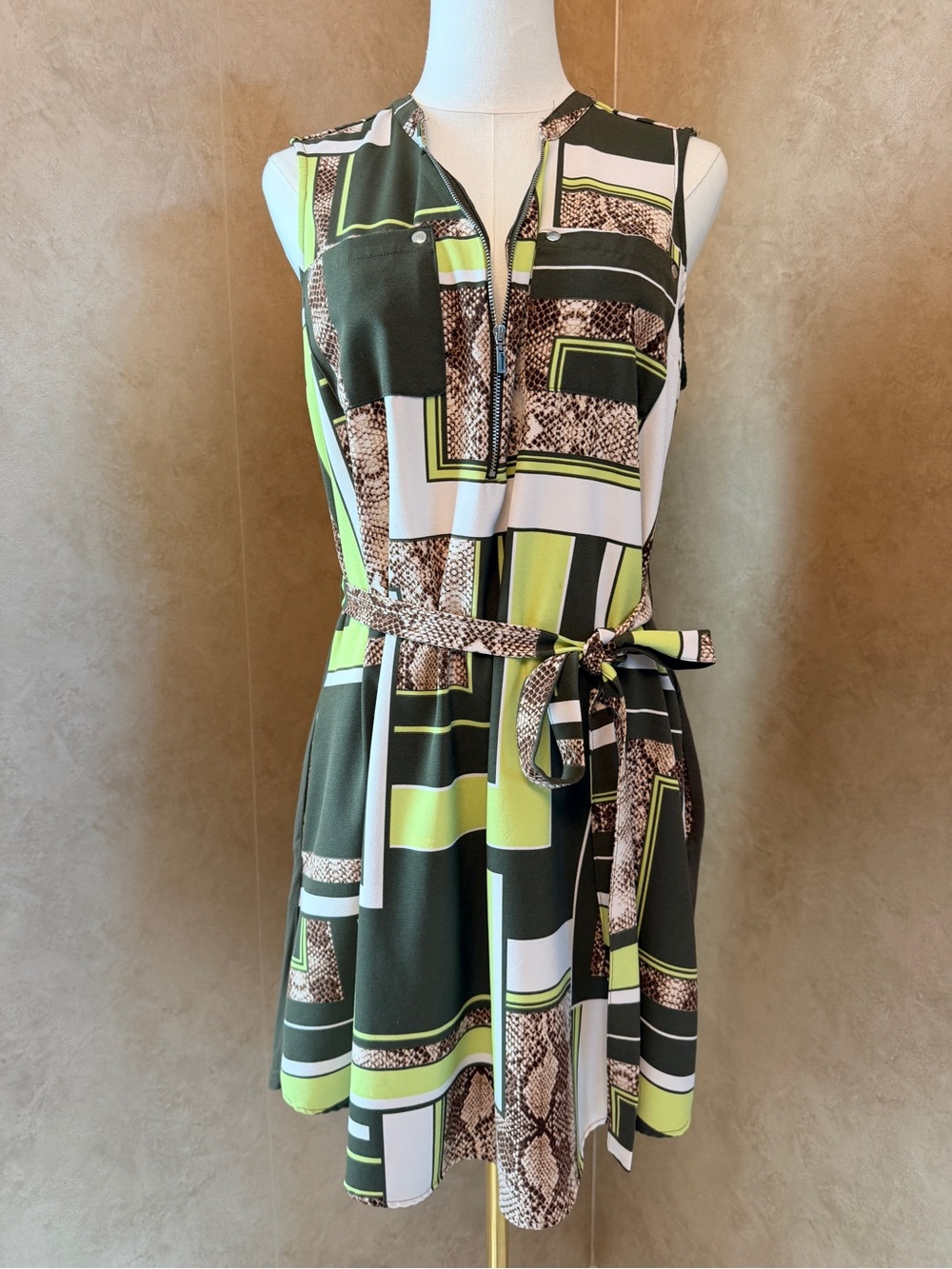 New York & Company Snakeskin, Green, Lime -  Geometric Midi Dress